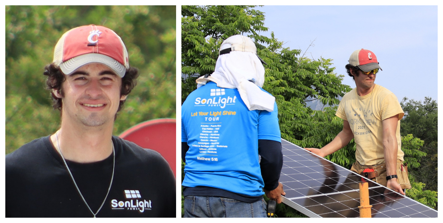 Colin, 2 collage, head shot and holding solar panel